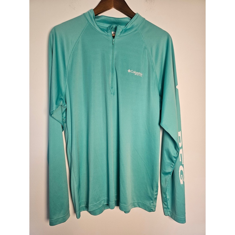 Gorpcore Columbia PFG Quarter Zip Pullover Mens L Teal Long Sleeve Fishing Shirt